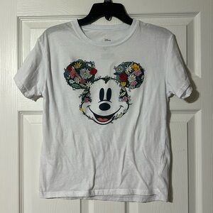 Disney White Mickey Mouse Floral Kids Shirt